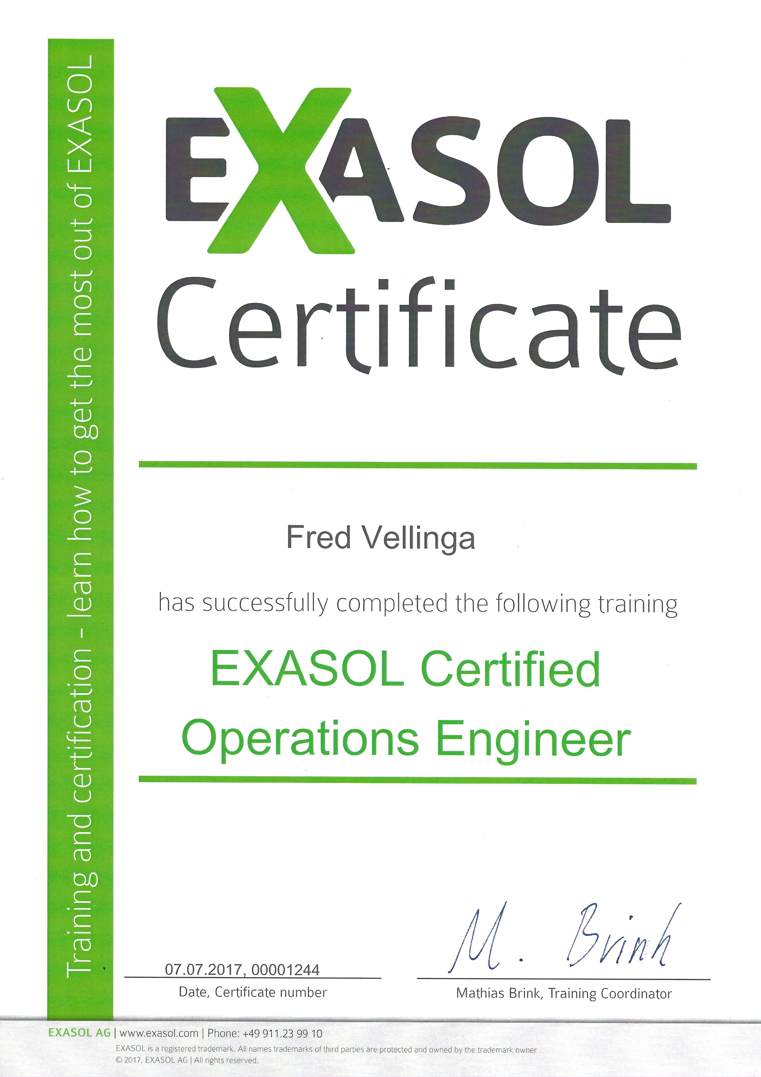 Exasol Certificaat - Operations Engineer